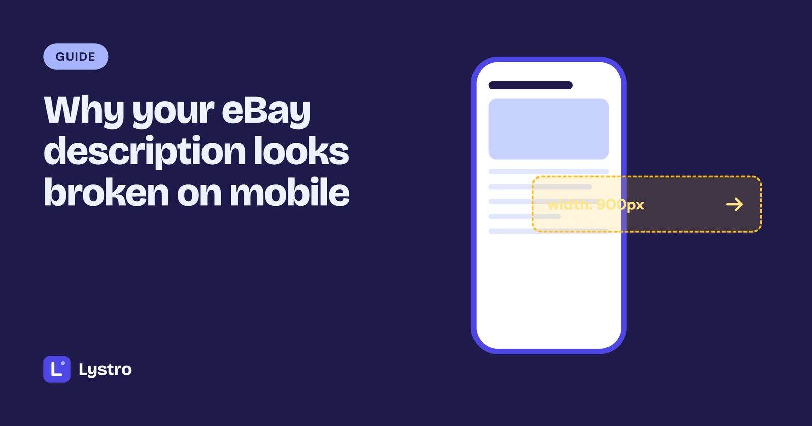 An eBay description too wide for a phone screen because of a fixed 900px width